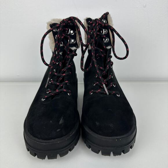 Forever 21 Womens Lace-Up Chunky Heel Fleece Faux Suede Black/Beige Booties 6 - Picture 5 of 10
